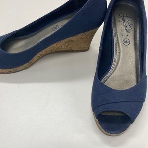 Navy cork wedges by life Stride size 8